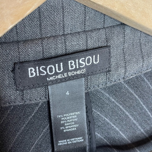 𝅺BISOU bisou michele bohbot 3/4 sleeve gray striped suit belted jacket - Picture 6 of 6